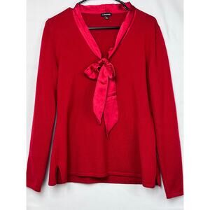 J. Peterman Womens Medium Red Long Sleeve Wool Satin Blend Pullover Sweater